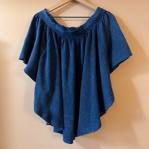 Free People Kimono Sleeve Top Indigo Blue Pancho Style Relaxed Boho Small